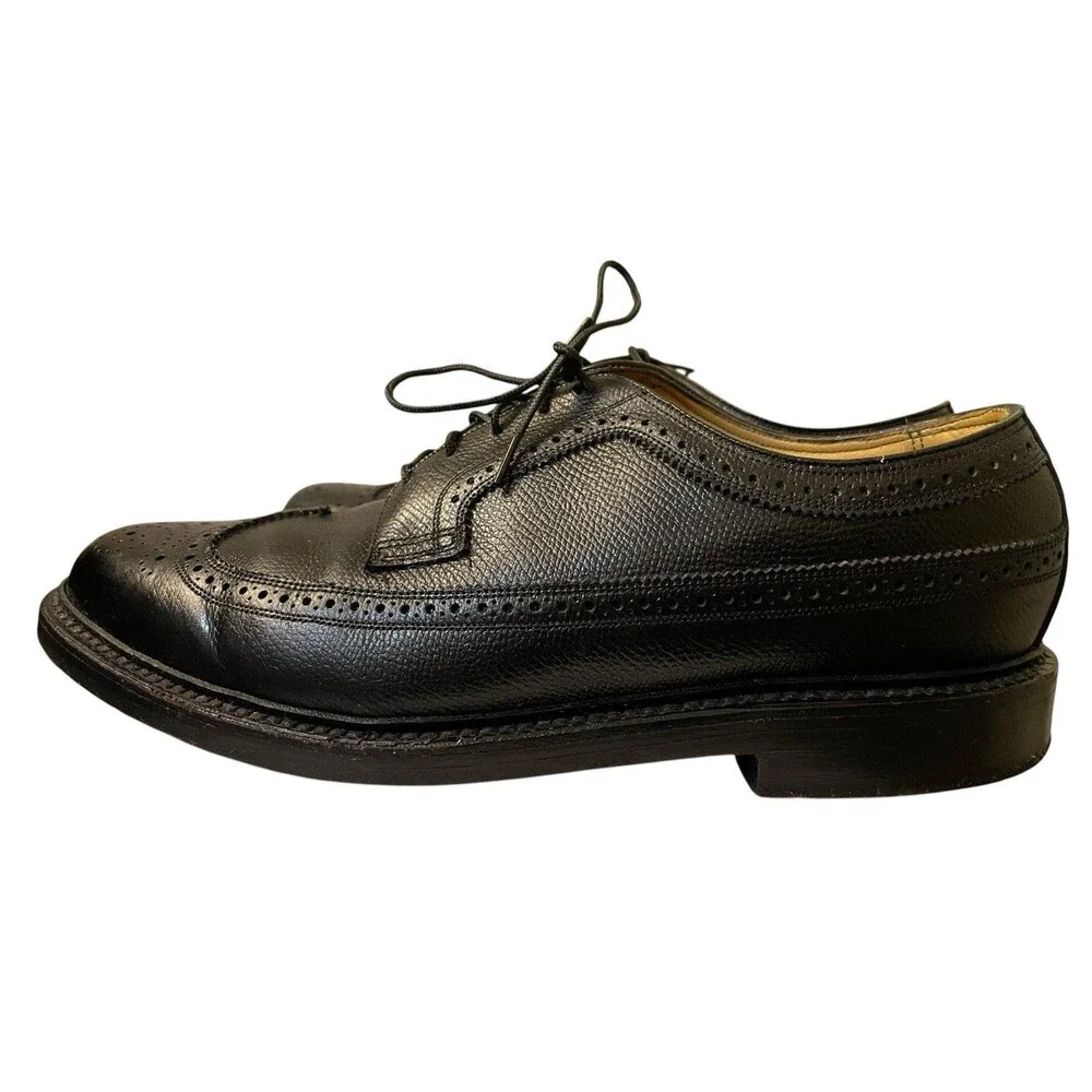 Vintage Florsheim Imperial Black Leather Wingtip Brogue Dress Shoes Size 9 USA